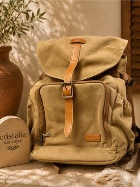 BAGSMART Canvas Travel Backpack | Vintage Utility Laptop Backpack | Tan Canvas &